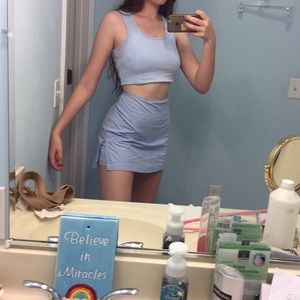 Vintage baby blue checker print mini skort!